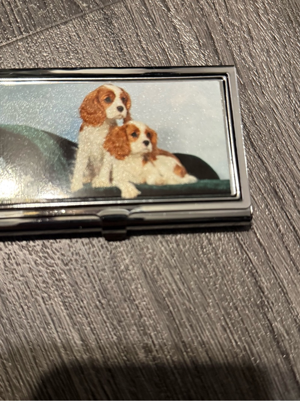 Cavalier King Charles Spaniel Metal Card Holder - White & Brown
